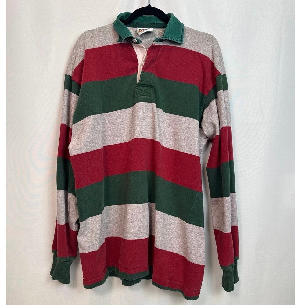 Barbarian Mens Vintage Striped Rugby Shirt Size XXL Red Green Gray Ivy League
